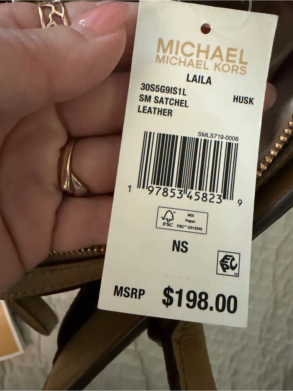 Michael Kors Tan Leather Satchel with Gold MK Charm - Picture 9 of 15